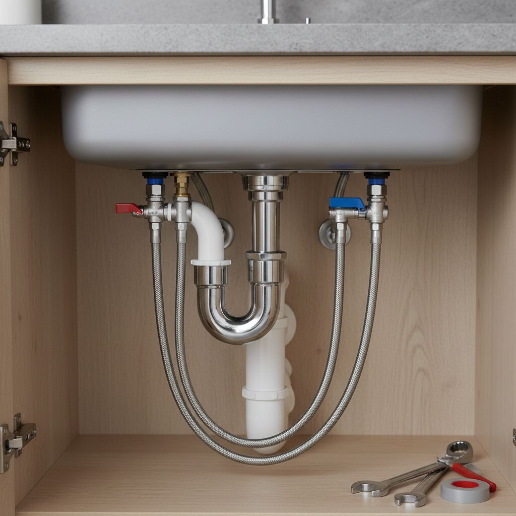 Découvrez un schéma de plomberie clair et détaillé pour l'installation ou la réparation d'un évier de cuisine, idéal pour faciliter vos travaux de plomberie domestique.